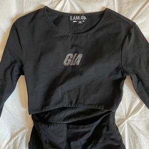 i am gia long sleeve cut out crop top